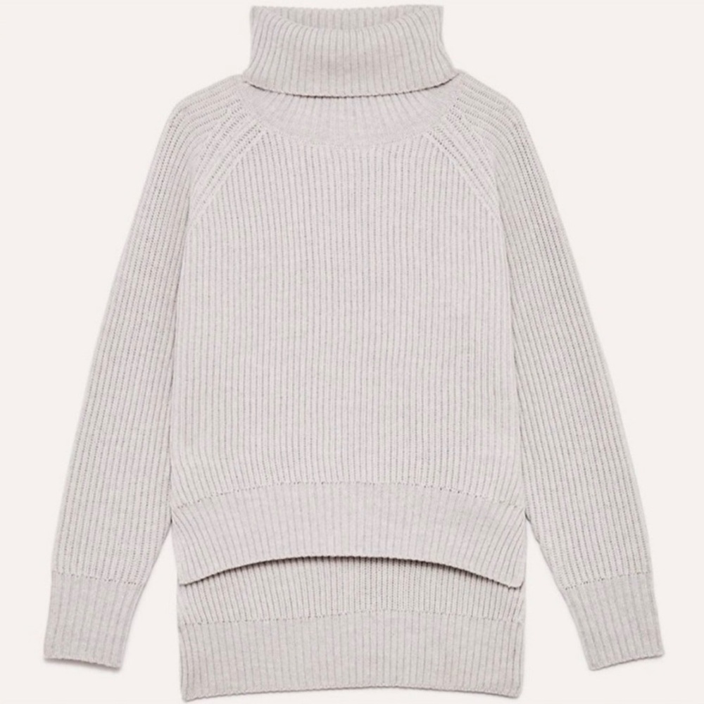 💕 Aritzia Wilfred Free Lin Turtleneck Sweater 100% Merino Wool Oatmeal S EUC